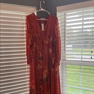 Floral Maxi Dress in Red and Pink
